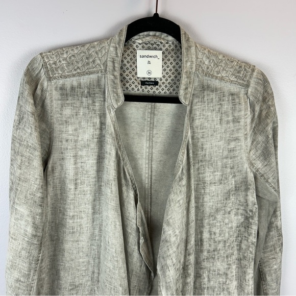 Sandwich Neutral Linen Open Front Longline Jacket Cardigan Size EU 36 Grey - Picture 3 of 16
